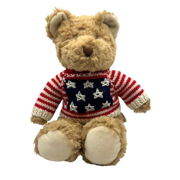 Teddy Bear Tan Brown Eyes Stars Stripes Shirt Gina Stuffed Animal Plush Toy - Picture 1 of 10